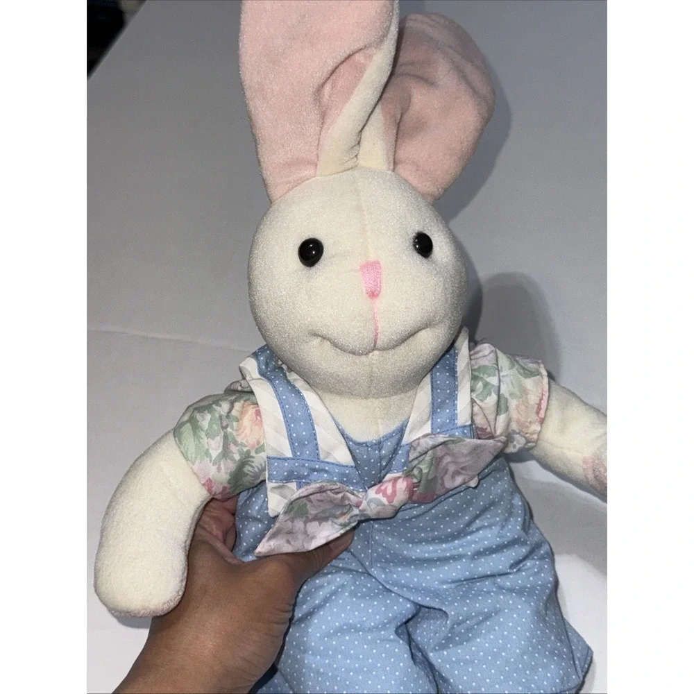 Vintage Commonwealth Bunny Plush Easter Toy Pastel Floral Bowtie Polka Dot Pants